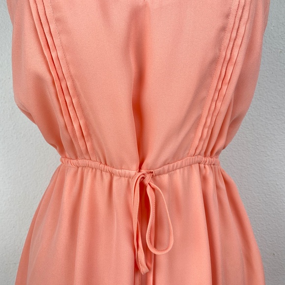 Paper Crane Peach Chiffon Chemise Mini Dress Size Medium Drawstring Waist Zip - Picture 4 of 14